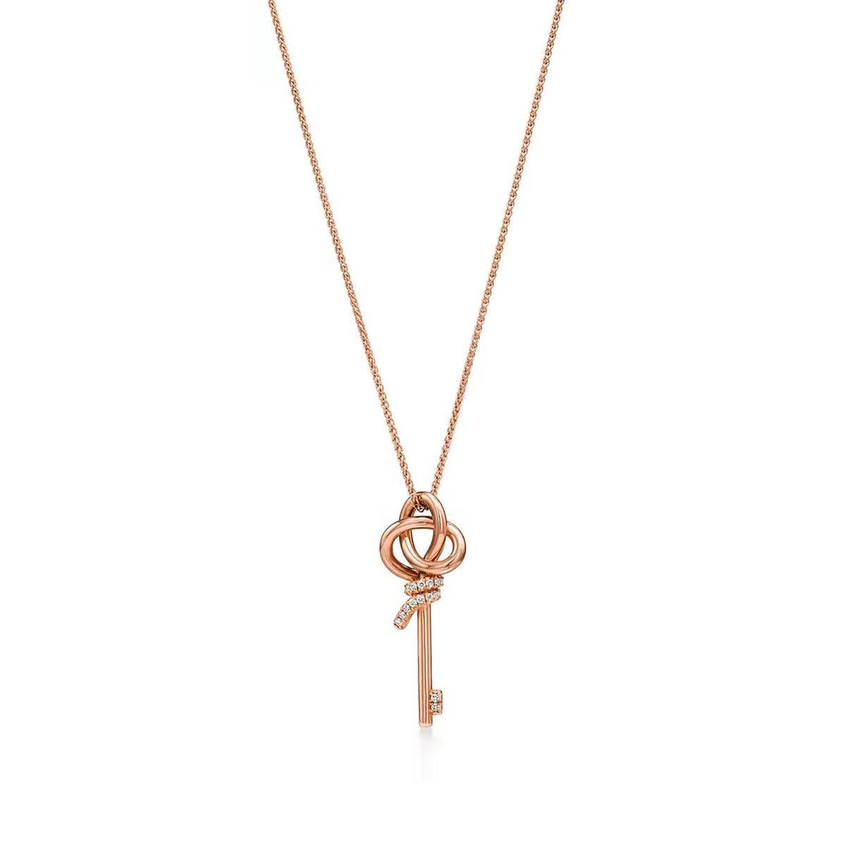 Tiffany Style Key Cubic Zirconia 18K Gold-Plated Necklace - Clear Pavé Key Necklace
