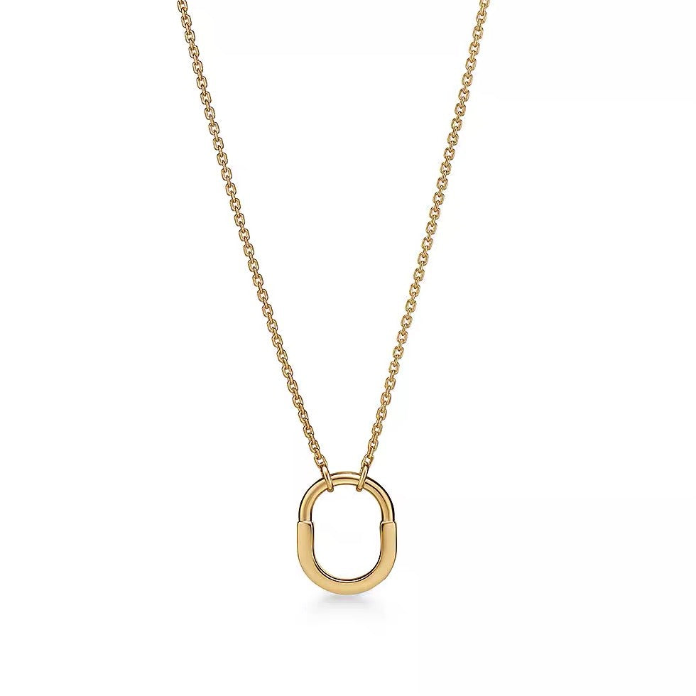 Tiffany Style Lock Cubic Zirconia 18K Gold-Plated Necklace detail view 4