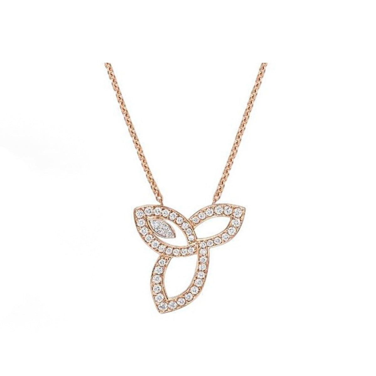Harry Winston Style Three-Leaf Clover Cubic Zirconia White-Gold-Plated Necklace - Necklace Rose Gold Tone