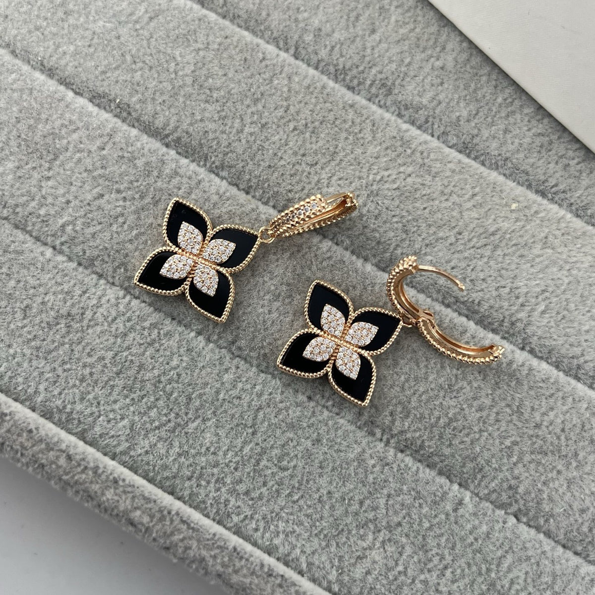 Roberto Coin Style Four-Leaf Clover Cubic Zirconia Earrings detail view 11