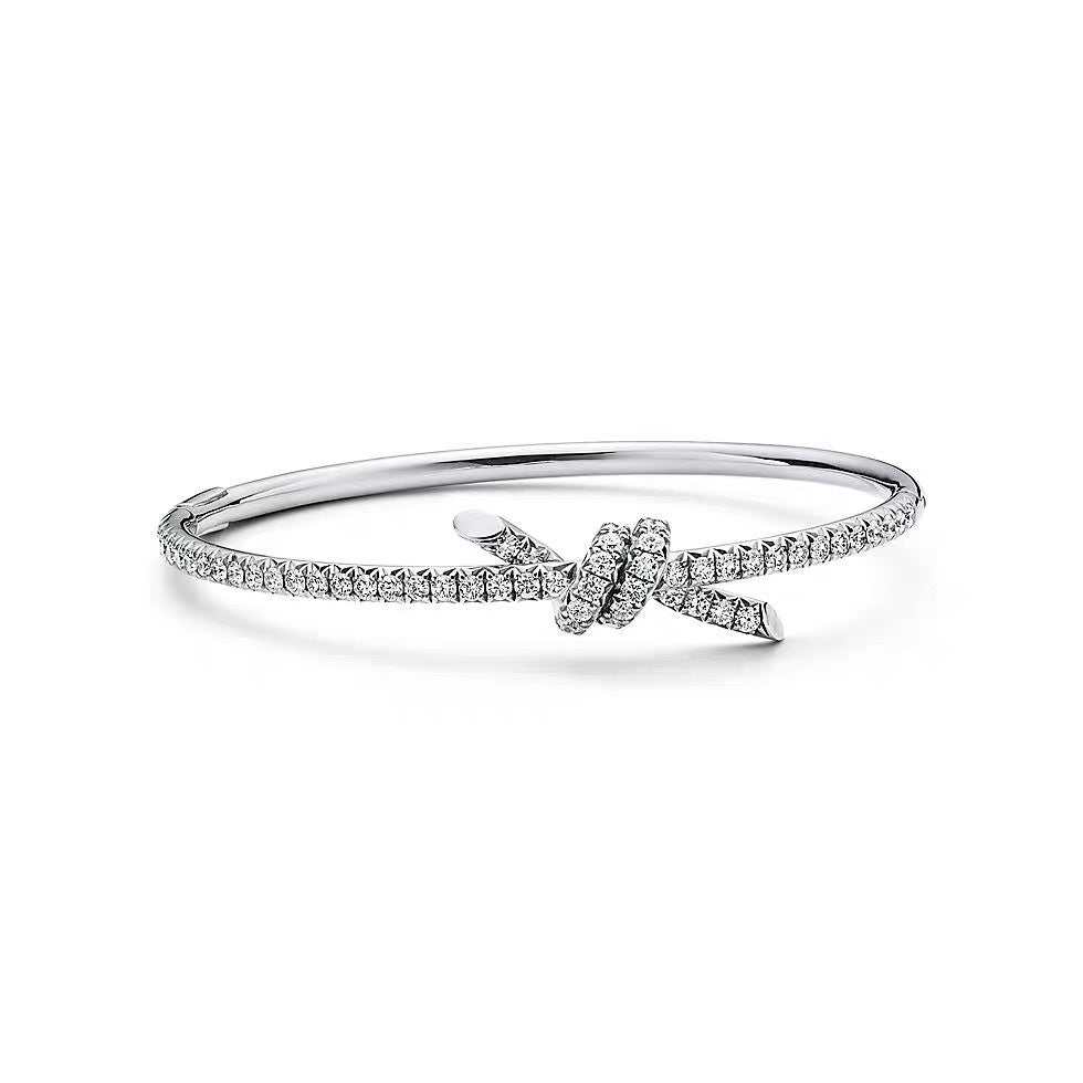 Tiffany Style Knot Cubic Zirconia 18K Gold-Plated Bangle detail view 9
