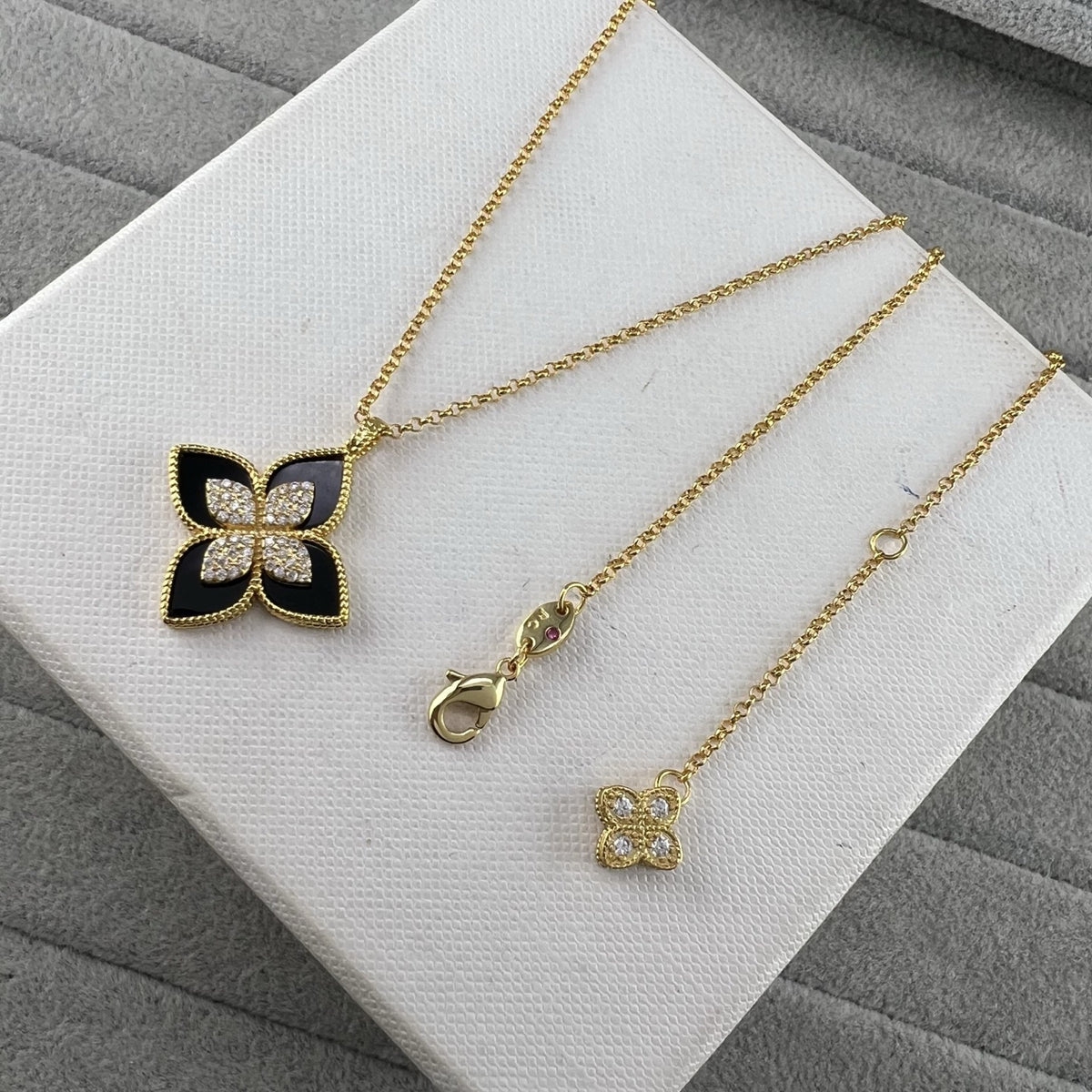 Roberto Coin Style Four-Leaf Clover Cubic Zirconia Necklace detail view 13