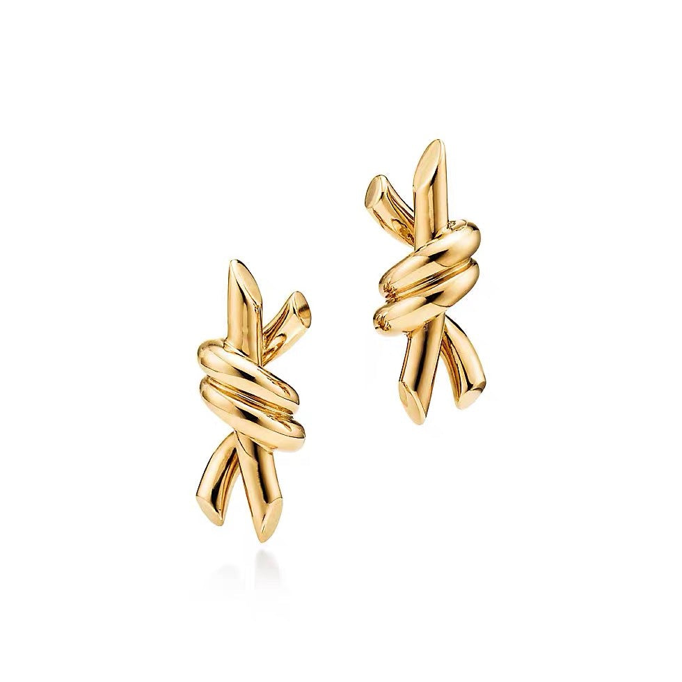 Tiffany Style Knot Cubic Zirconia 18K Gold-Plated Earrings detail view 1