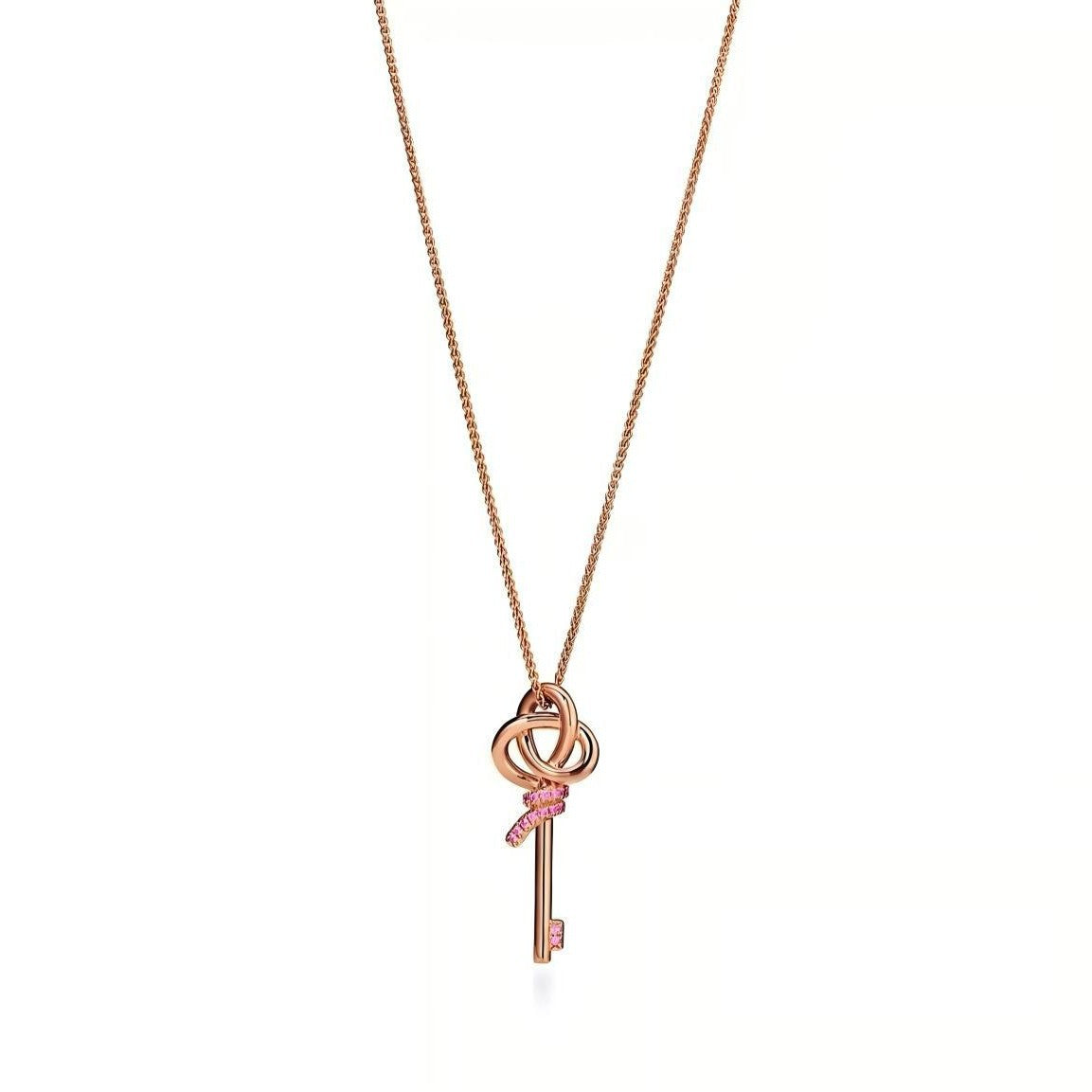 Tiffany Style Key Cubic Zirconia 18K Gold-Plated Necklace detail view 1