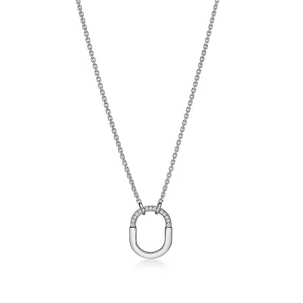 Tiffany Style Lock Cubic Zirconia 18K Gold-Plated Necklace detail view 7