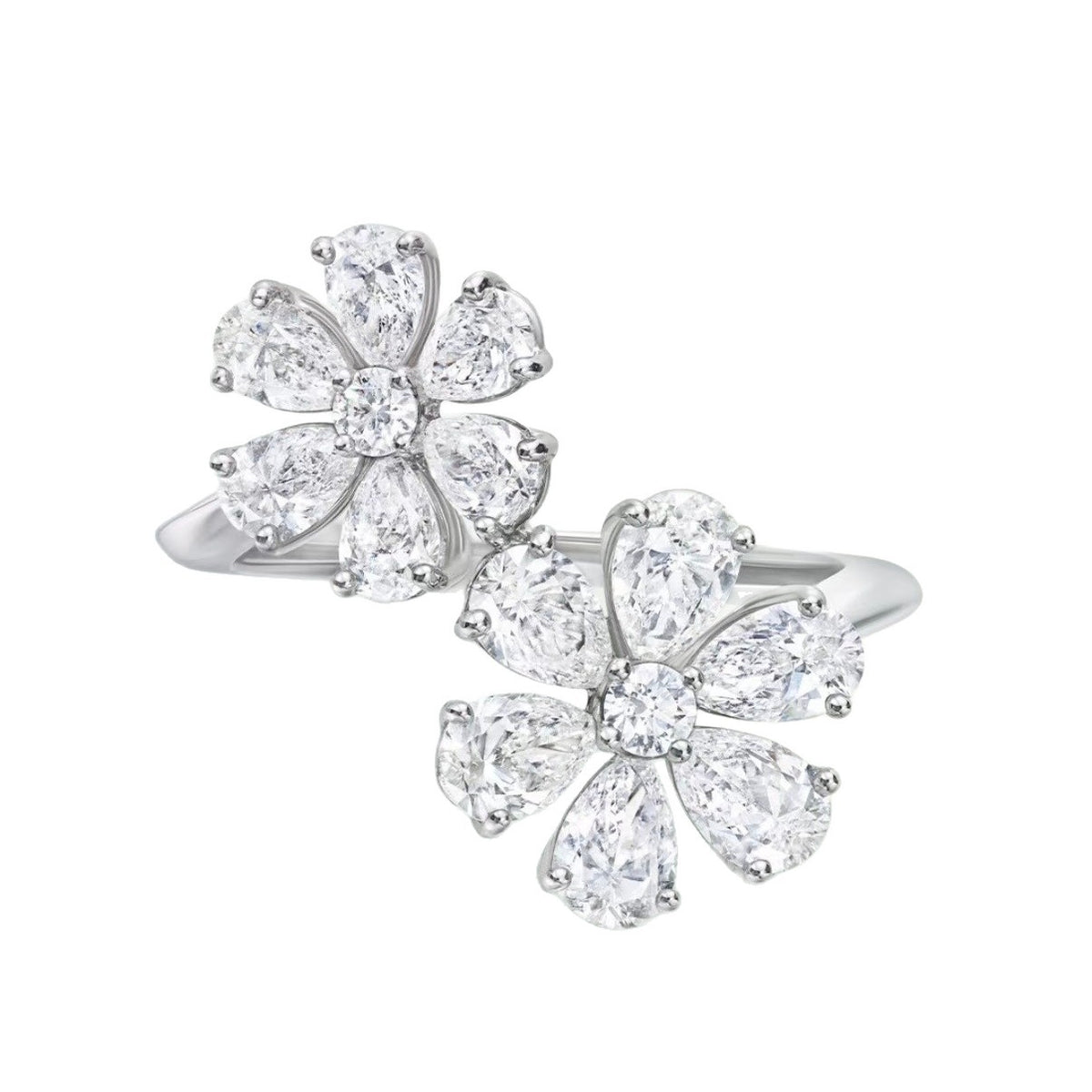 Harry Winston Style Forget-Me-Not Floral Cubic Zirconia Ring detail view 3