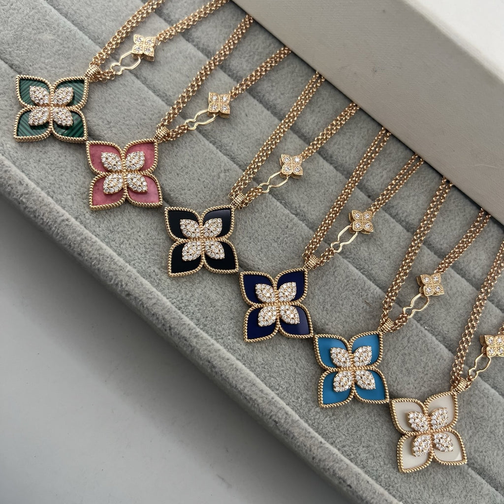 Roberto Coin Style Four-Leaf Clover Cubic Zirconia Necklace detail view 1