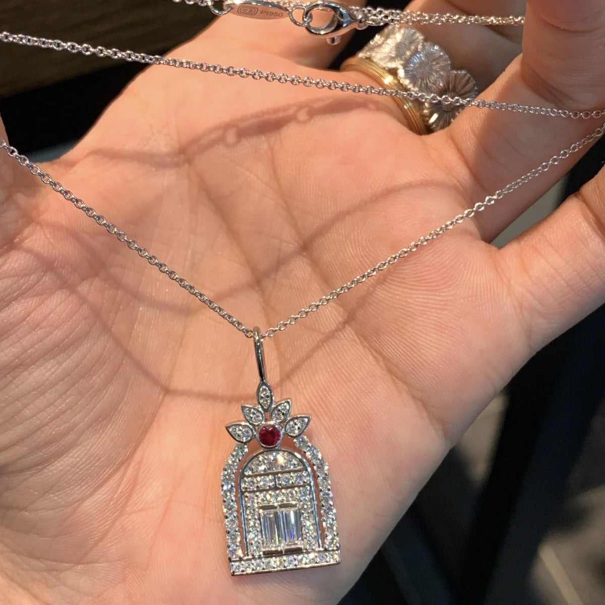 Harry Winston Style Gate of Fortune Cubic Zirconia White-Gold-Plated Necklace detail view 3