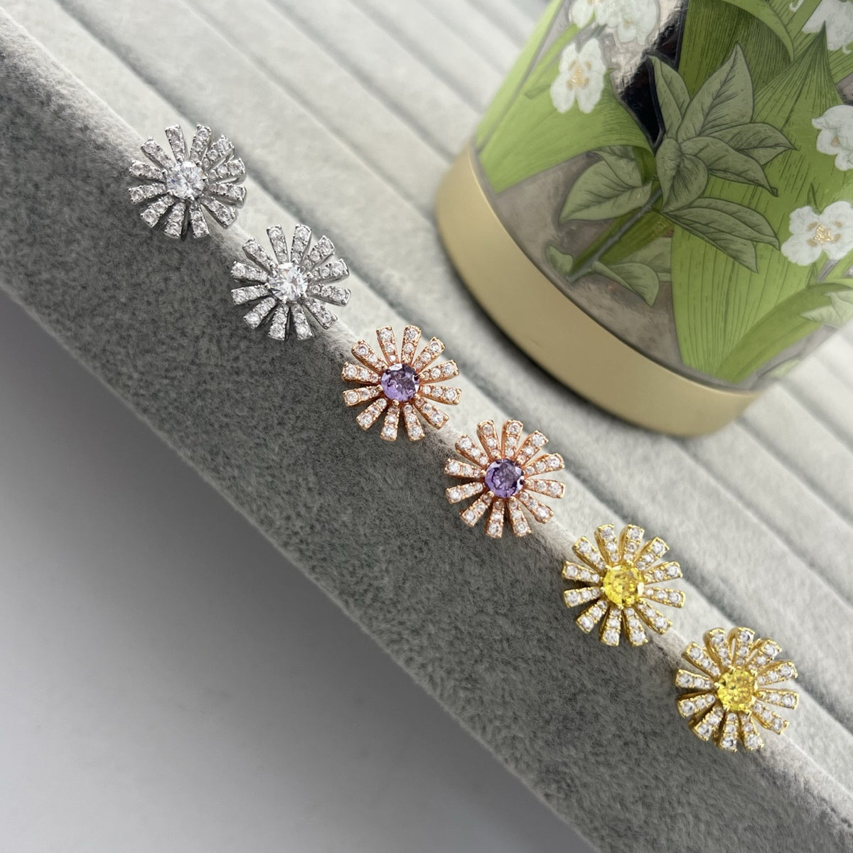 Damiani Style Floral Cubic Zirconia 18K Gold-Plated Earrings detail view 1