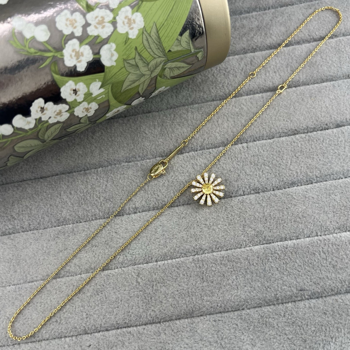 Damiani Style Floral Cubic Zirconia 18K Gold-Plated Necklace detail view 3
