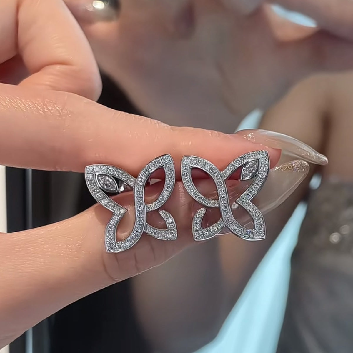 Harry Winston Style Butterfly Lily Cubic Zirconia Necklace detail view 5