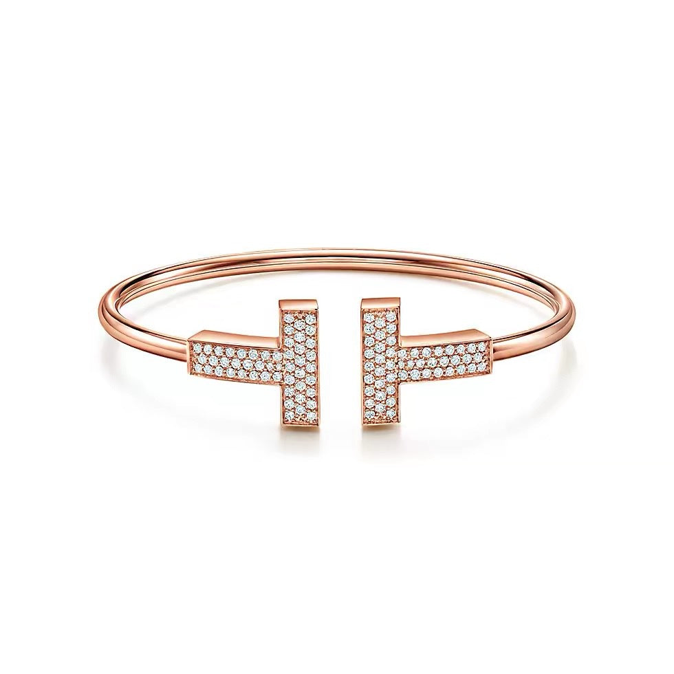 Tiffany Style T Motif Cubic Zirconia Bangle detail view 14