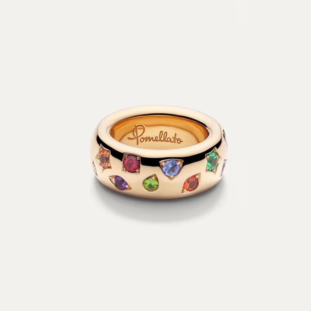 Pomellato Style Multicolor Stone Cubic Zirconia 18K Gold-Plated Ring detail view 1