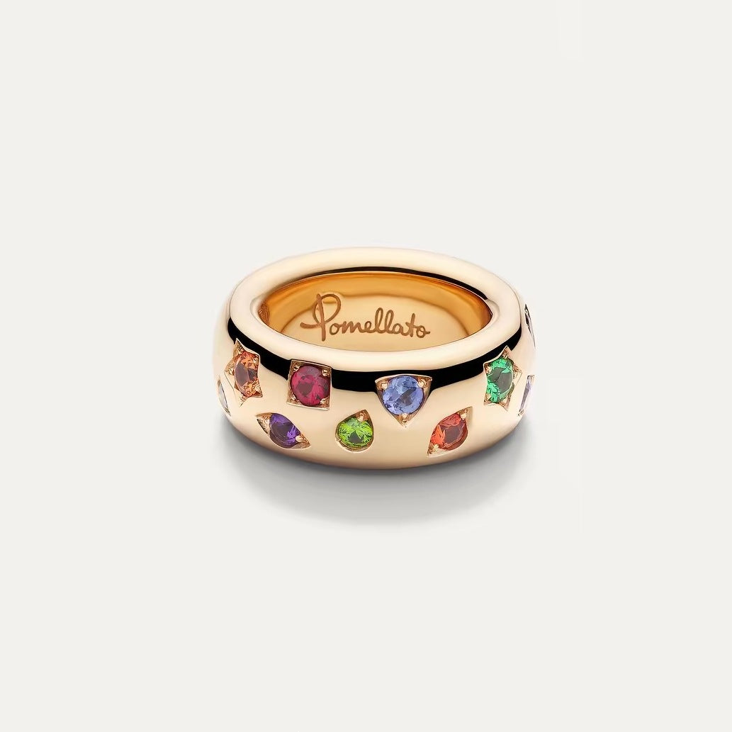 Pomellato Style Multicolor Stone Cubic Zirconia 18K Gold-Plated Ring detail view 1