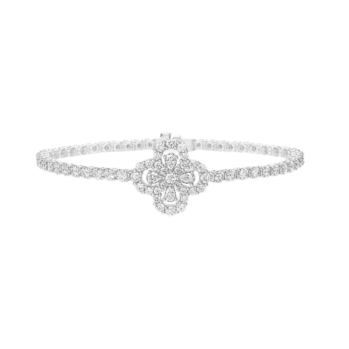 Harry Winston Style Four-Leaf Clover Cubic Zirconia Bracelet - Silver Tone
