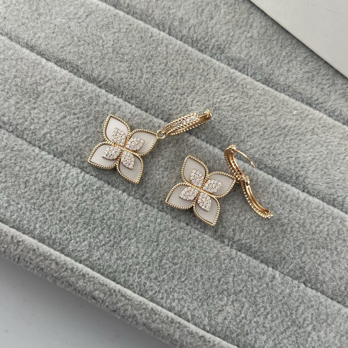 Roberto Coin Style Four-Leaf Clover Cubic Zirconia Earrings detail view 14