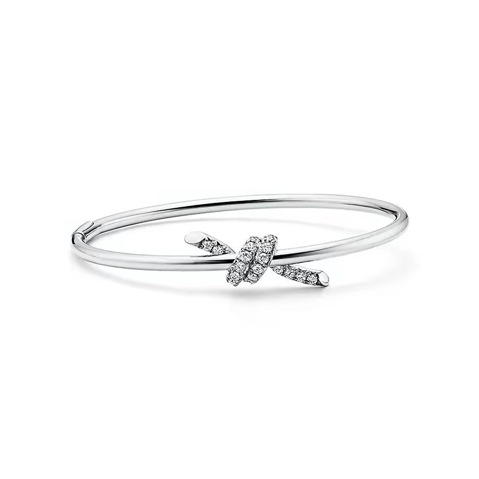 Tiffany Style Knot Cubic Zirconia 18K Gold-Plated Bangle detail view 8