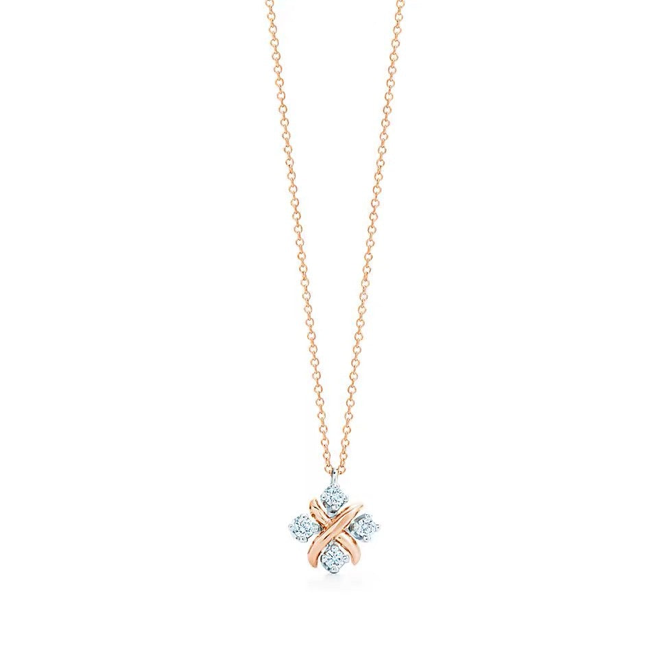 Tiffany Style Four-Leaf Clover Cubic Zirconia 18K Gold-Plated Necklace detail view 1