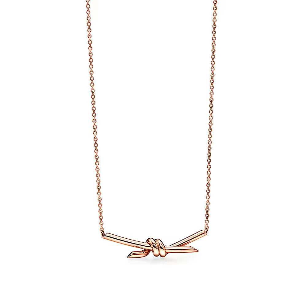 Tiffany Style Knot 18K Gold-Plated Necklace - Plain Rose Gold Tone