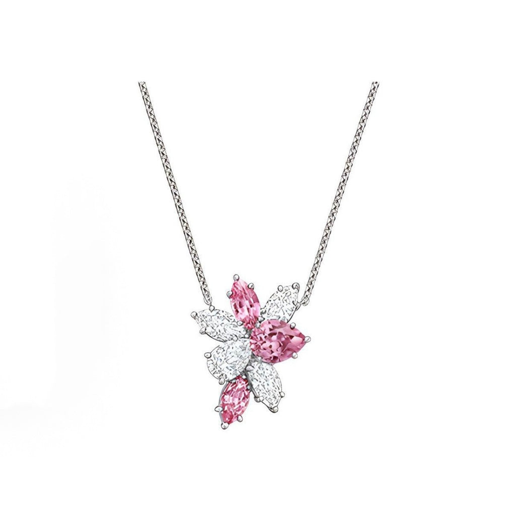 Harry Winston Style Pear-Cut Floral Cubic Zirconia Necklace - Pink