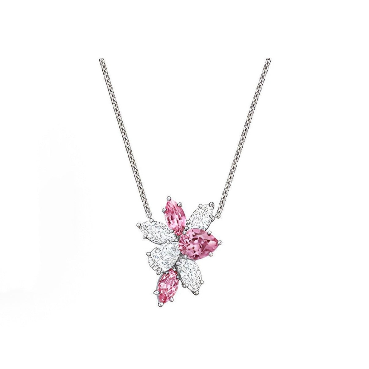 Harry Winston Style Pear-Cut Floral Cubic Zirconia Necklace - Pink