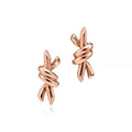 Tiffany Style Knot Cubic Zirconia 18K Gold-Plated Earrings - Small Polished Rose Gold Tone