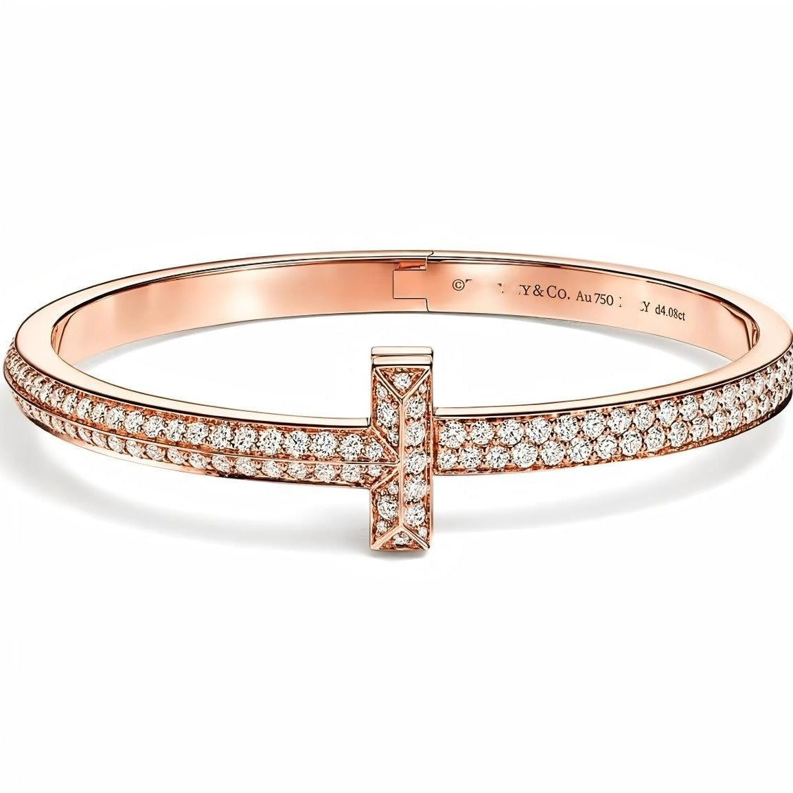 Tiffany Style T Motif Cubic Zirconia 18K Gold-Plated Bangle detail view 2