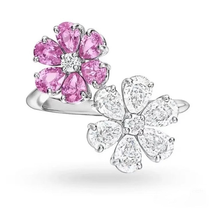Harry Winston Style Forget-Me-Not Floral Cubic Zirconia Ring detail view 1