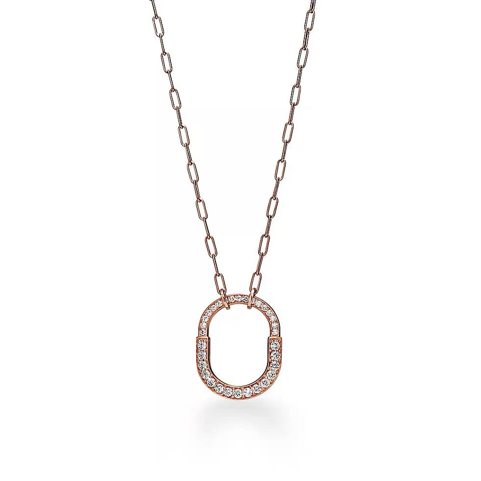 Tiffany Style Lock Cubic Zirconia 18K Gold-Plated Necklace detail view 12