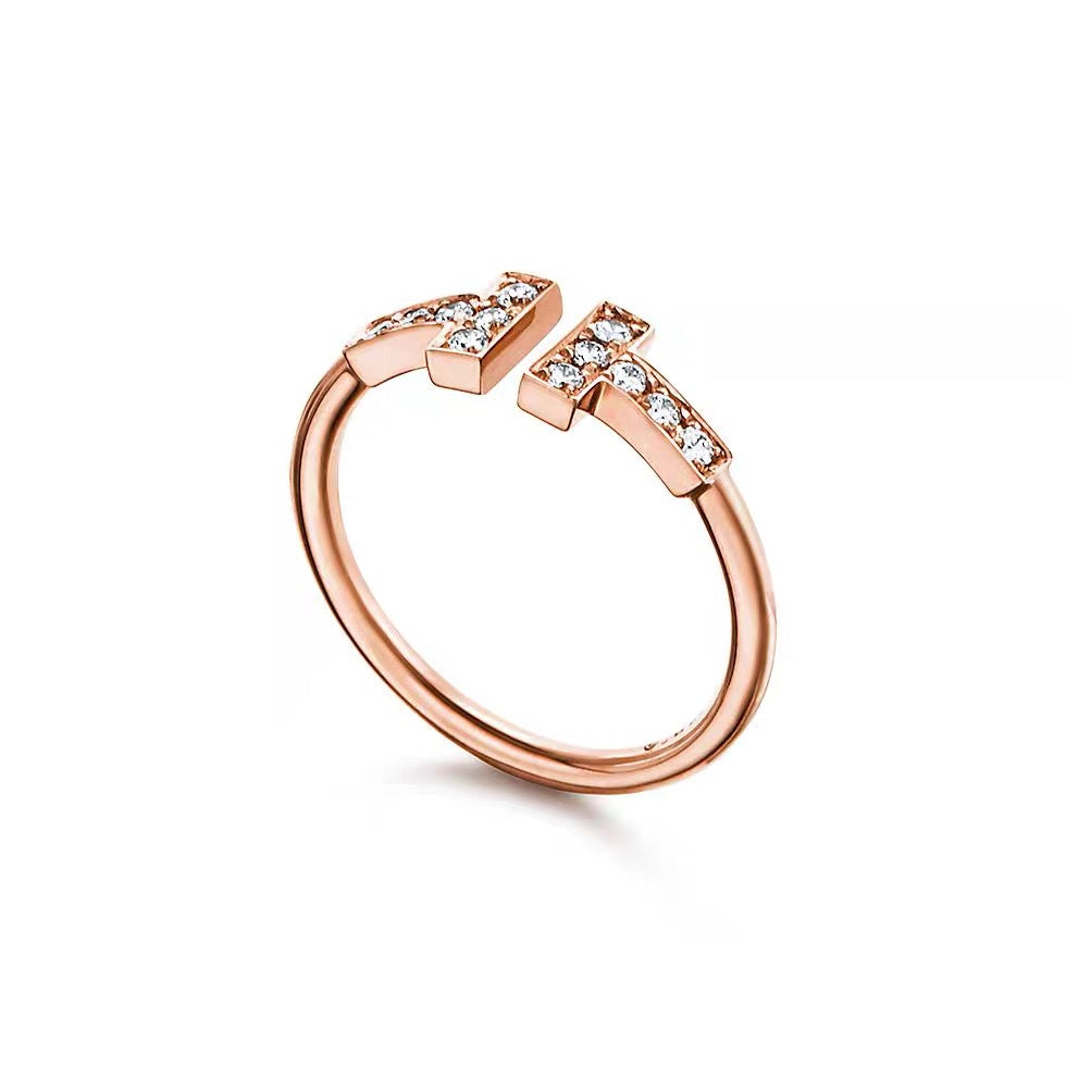 Tiffany Style T Motif Cubic Zirconia 18K Gold-Plated Ring detail view 3