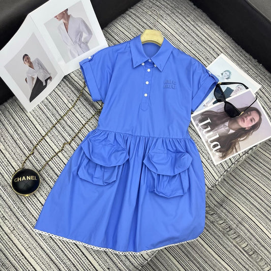 Lace Trim Collar Shirt Dress