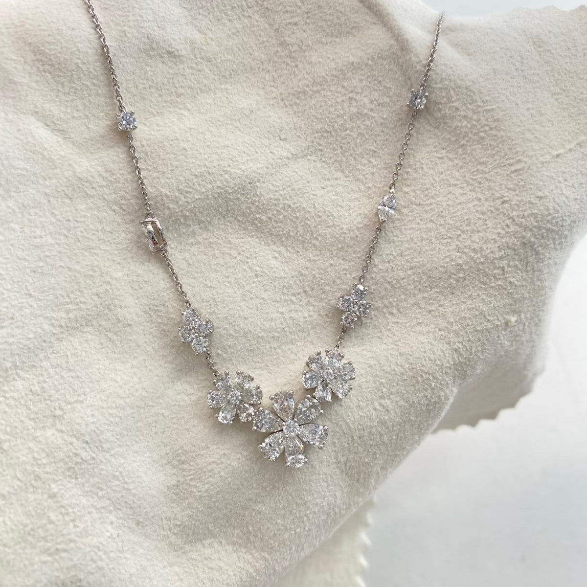 Harry Winston Style Forget-Me-Not Floral Cubic Zirconia Necklace detail view 3