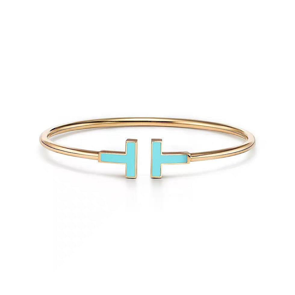 Tiffany Style T Motif Cubic Zirconia Bangle detail view 23