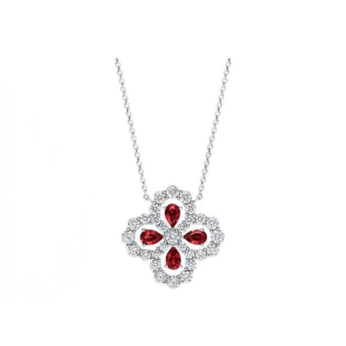 Harry Winston Style Four-Leaf Clover Cubic Zirconia Necklace detail view 3