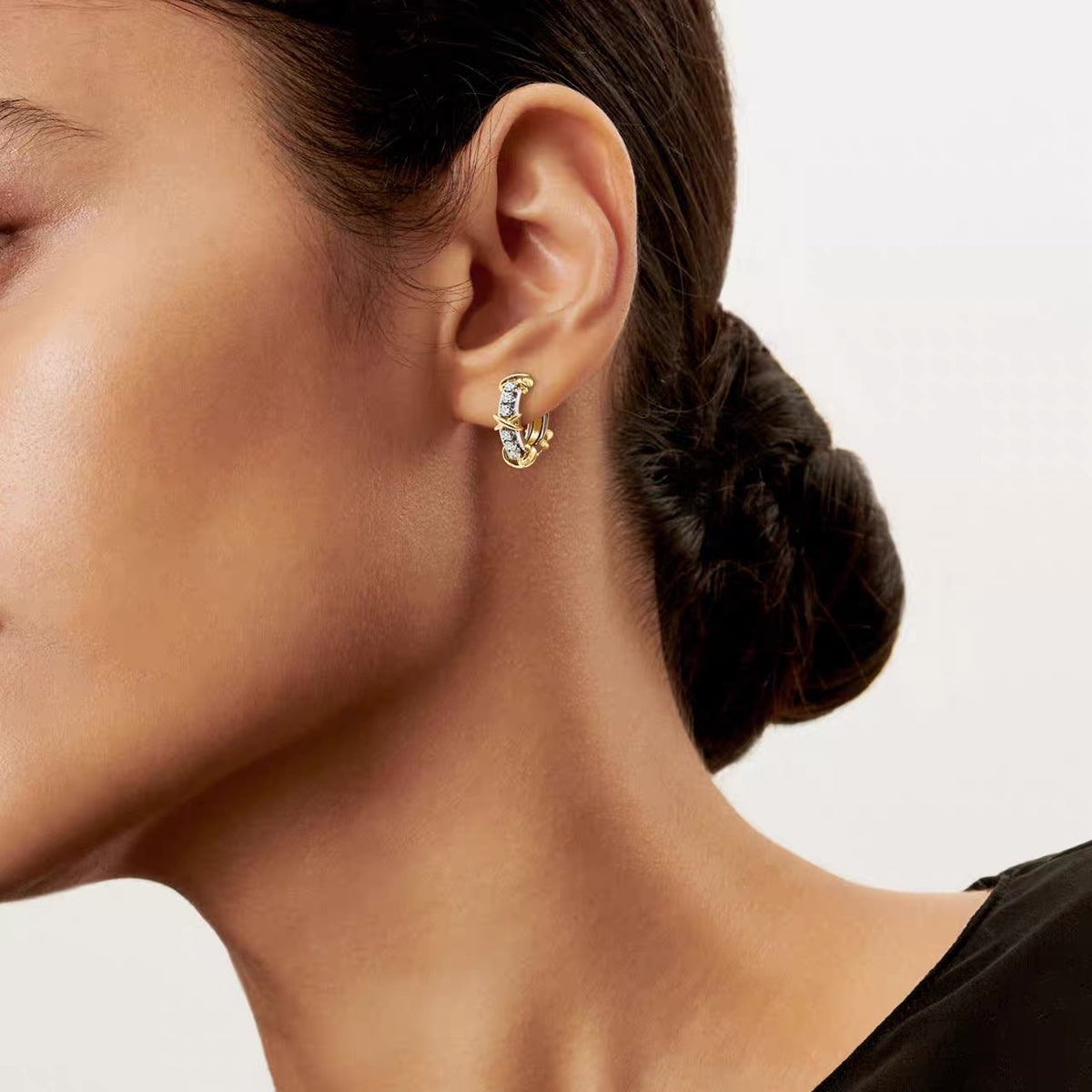 Tiffany Style Crossover Cubic Zirconia 18K Gold-Plated Earrings detail view 3