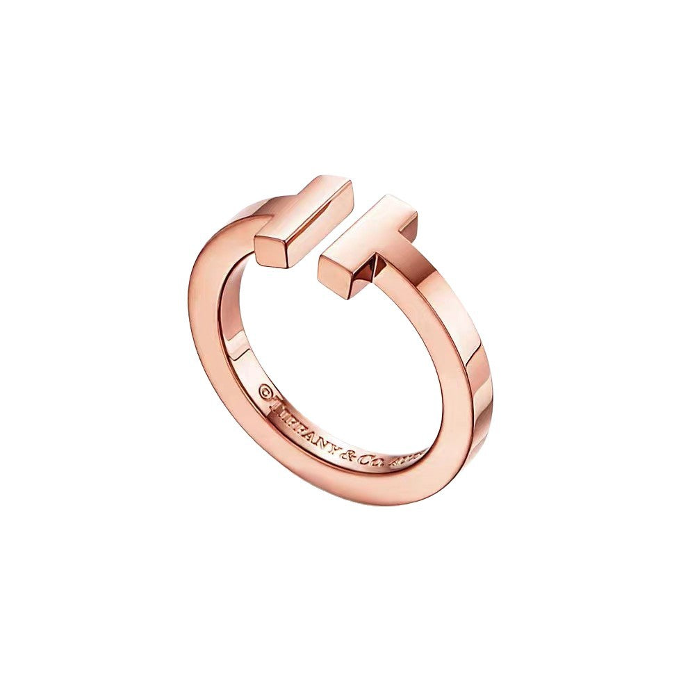Tiffany Style T Motif Cubic Zirconia 18K Gold-Plated Ring detail view 4