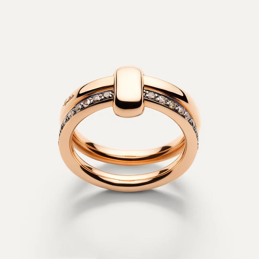 Pomellato Style Pillow Cubic Zirconia 18K Gold-Plated Ring detail view 1
