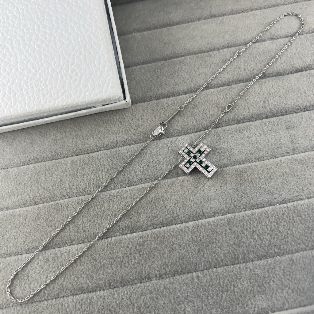 Damiani Style Cross Cubic Zirconia White-Gold-Plated Necklace detail view 5