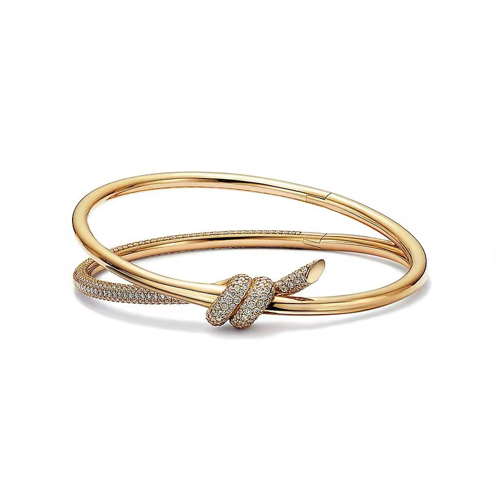 Tiffany Style Knot Cubic Zirconia 18K Gold-Plated Bangle detail view 3