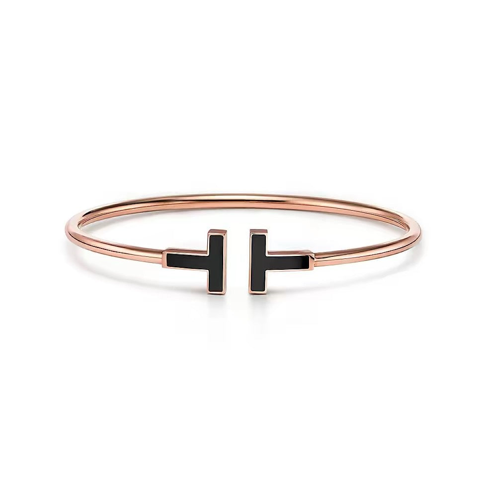 Tiffany Style T Motif Cubic Zirconia Bangle detail view 25