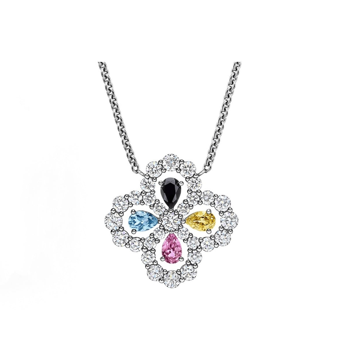 Harry Winston Style Four-Leaf Clover Cubic Zirconia Necklace detail view 2