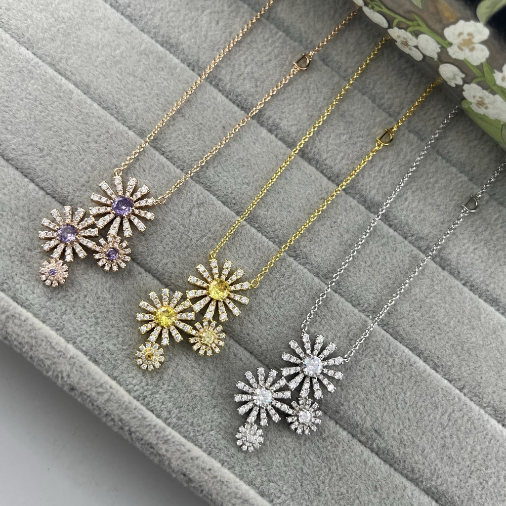 Damiani Style Floral Cubic Zirconia 18K Gold-Plated Necklace detail view 1