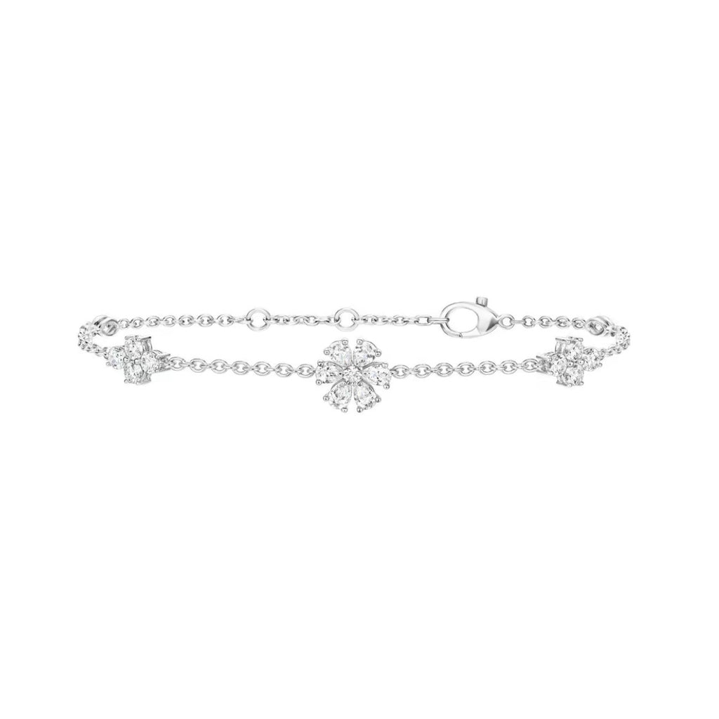 Harry Winston Style Floral Cubic Zirconia Bracelet - Silver Tone