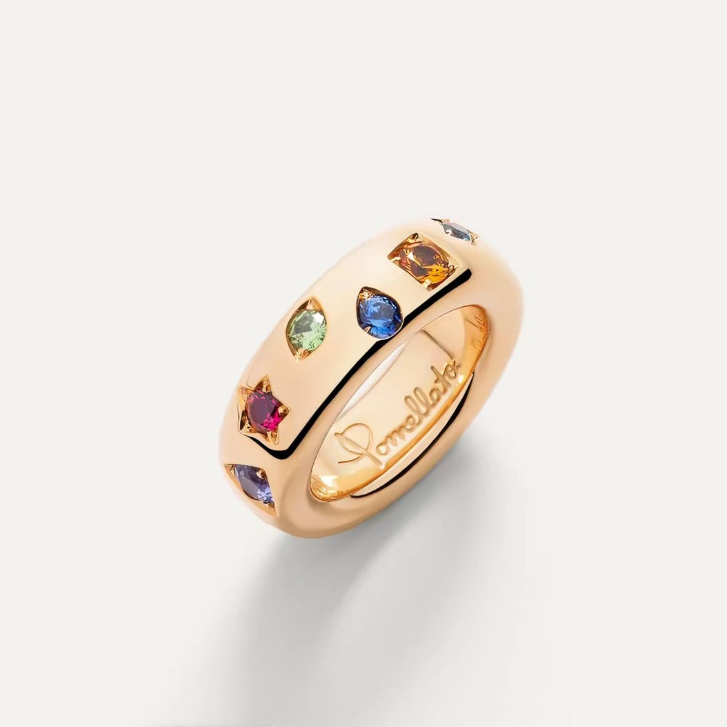 Pomellato Style Multicolor Stone Cubic Zirconia 18K Gold-Plated Ring detail view 5