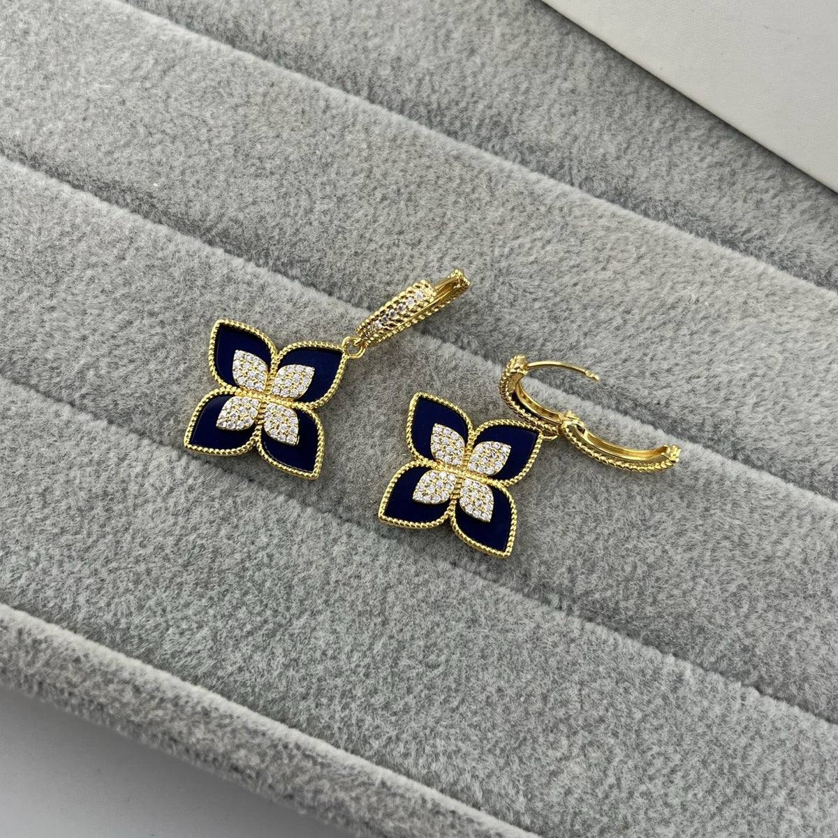 Roberto Coin Style Four-Leaf Clover Cubic Zirconia Earrings detail view 7