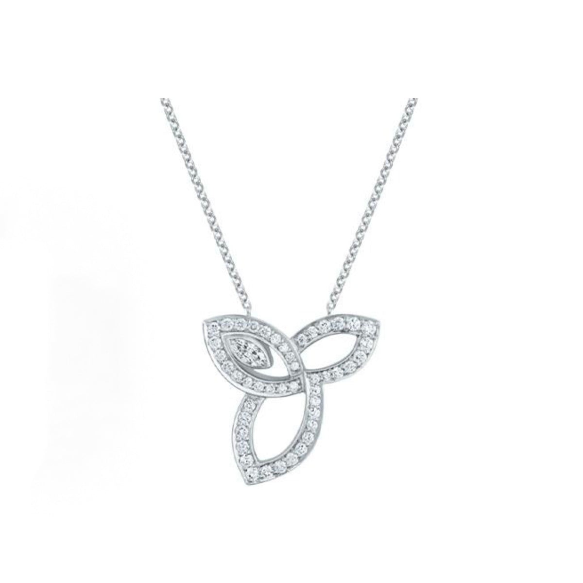 Harry Winston Style Three-Leaf Clover Cubic Zirconia White-Gold-Plated Necklace detail view 2