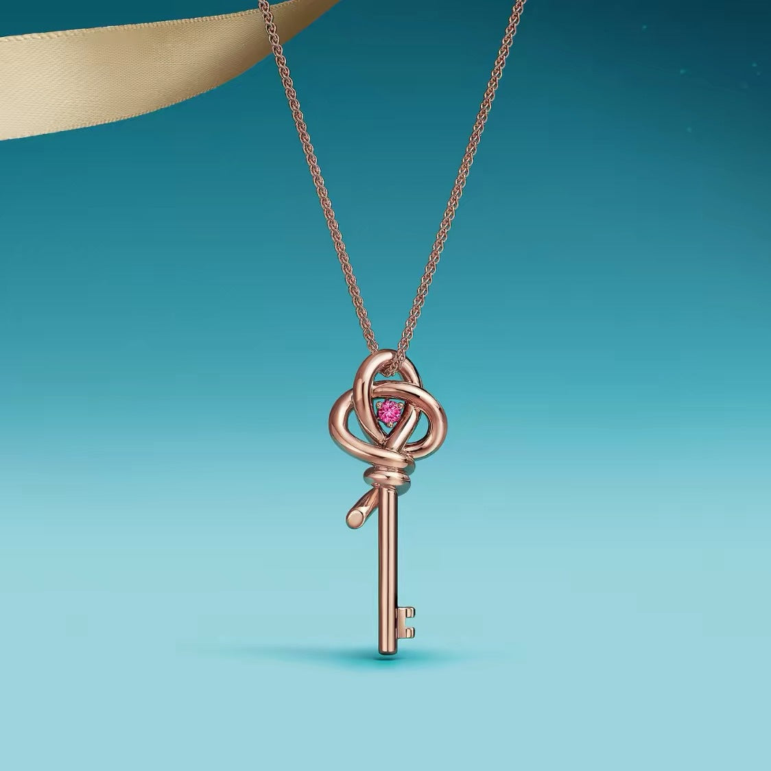 Tiffany Style Key Cubic Zirconia 18K Gold-Plated Necklace detail view 3