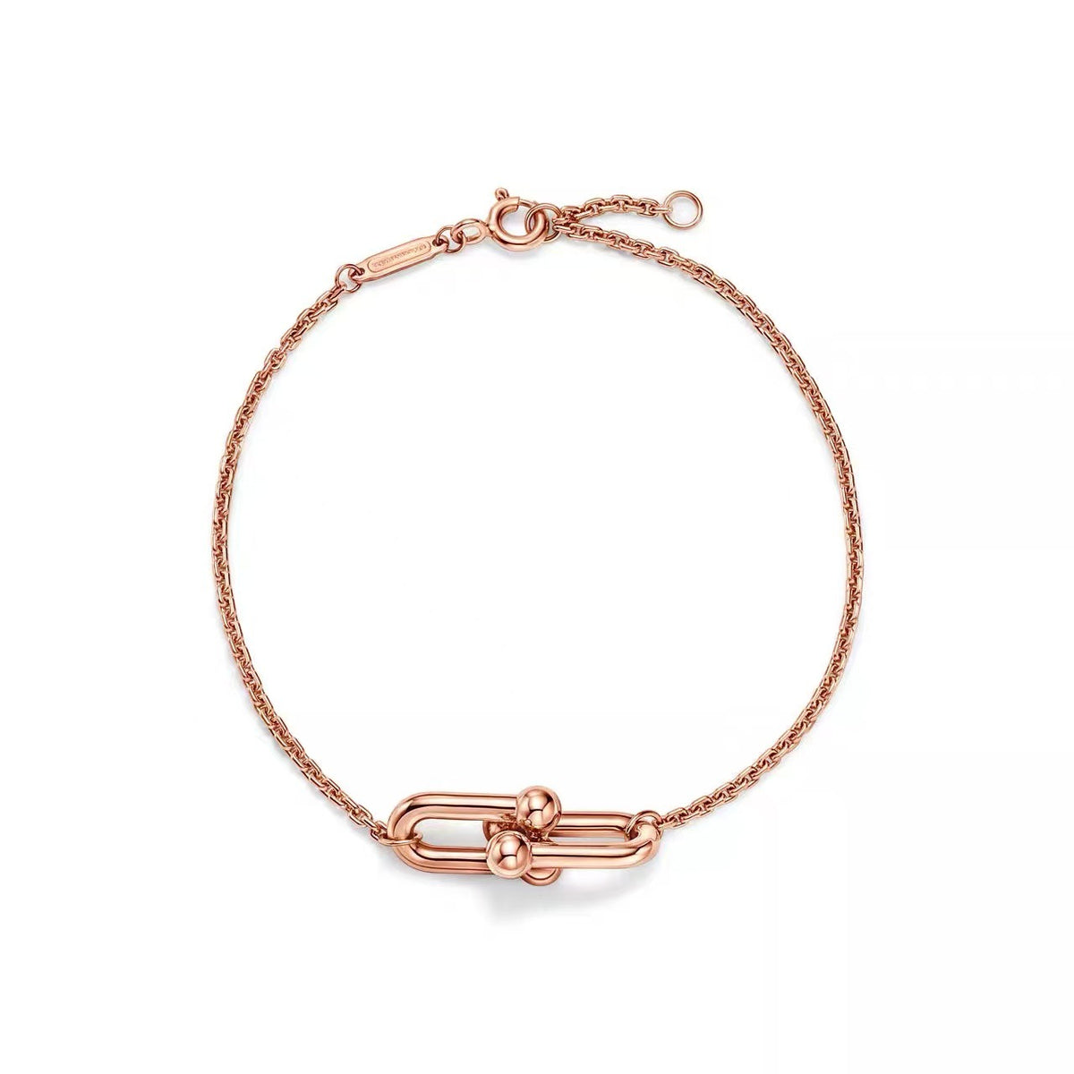 Tiffany Style Horseshoe Cubic Zirconia 18K Gold-Plated Bracelet - Small Double Ring Horseshoe Rose Gold Tone