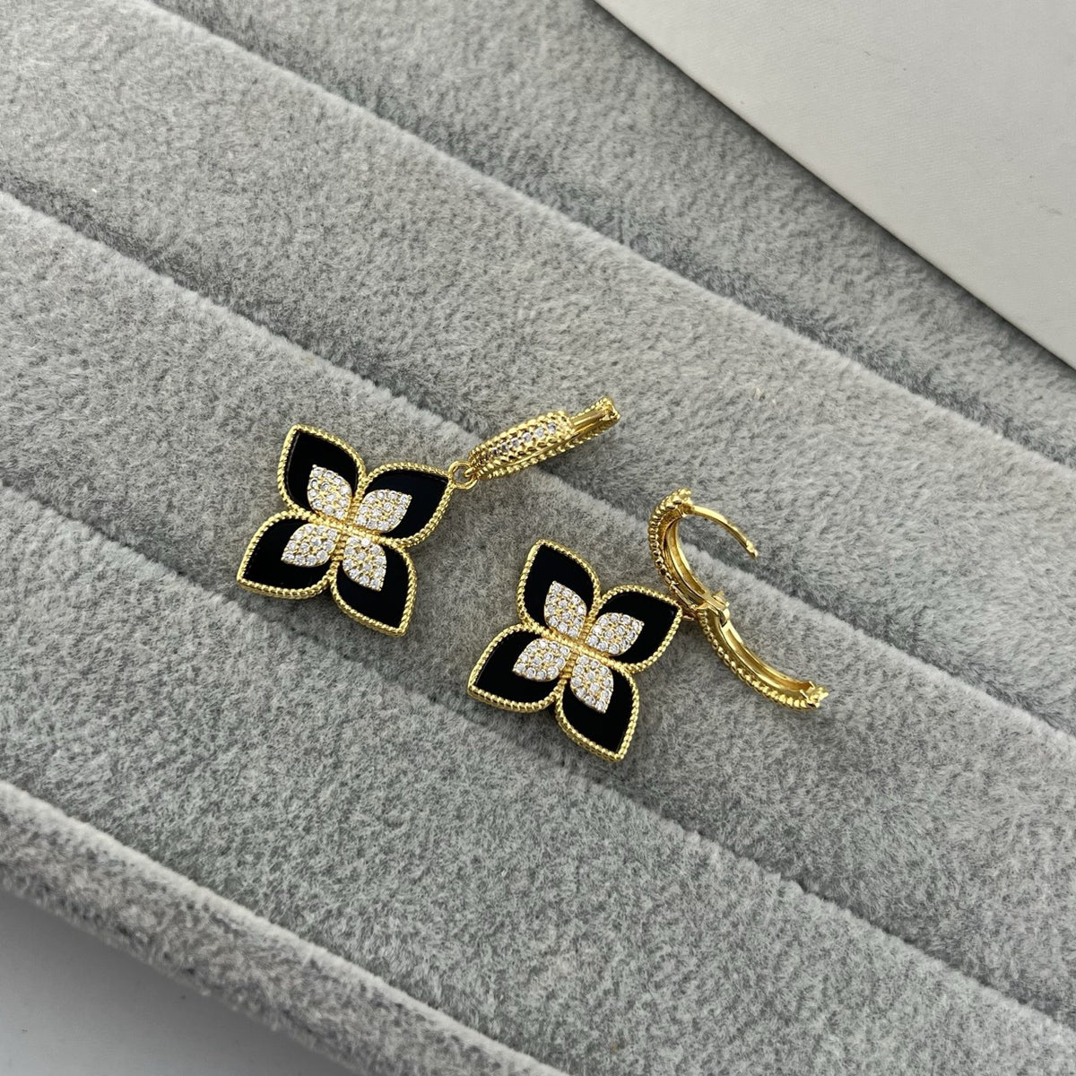 Roberto Coin Style Four-Leaf Clover Cubic Zirconia Earrings detail view 13