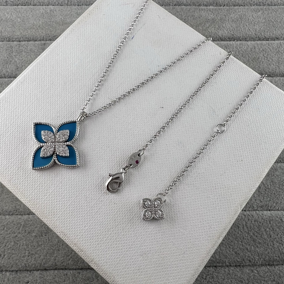 Roberto Coin Style Four-Leaf Clover Cubic Zirconia Necklace detail view 21